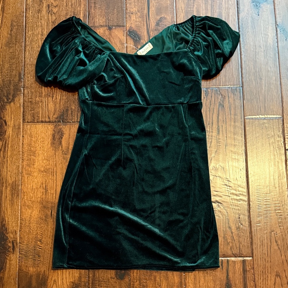 Altar’d State Short Sleeve Velvet Green Dress